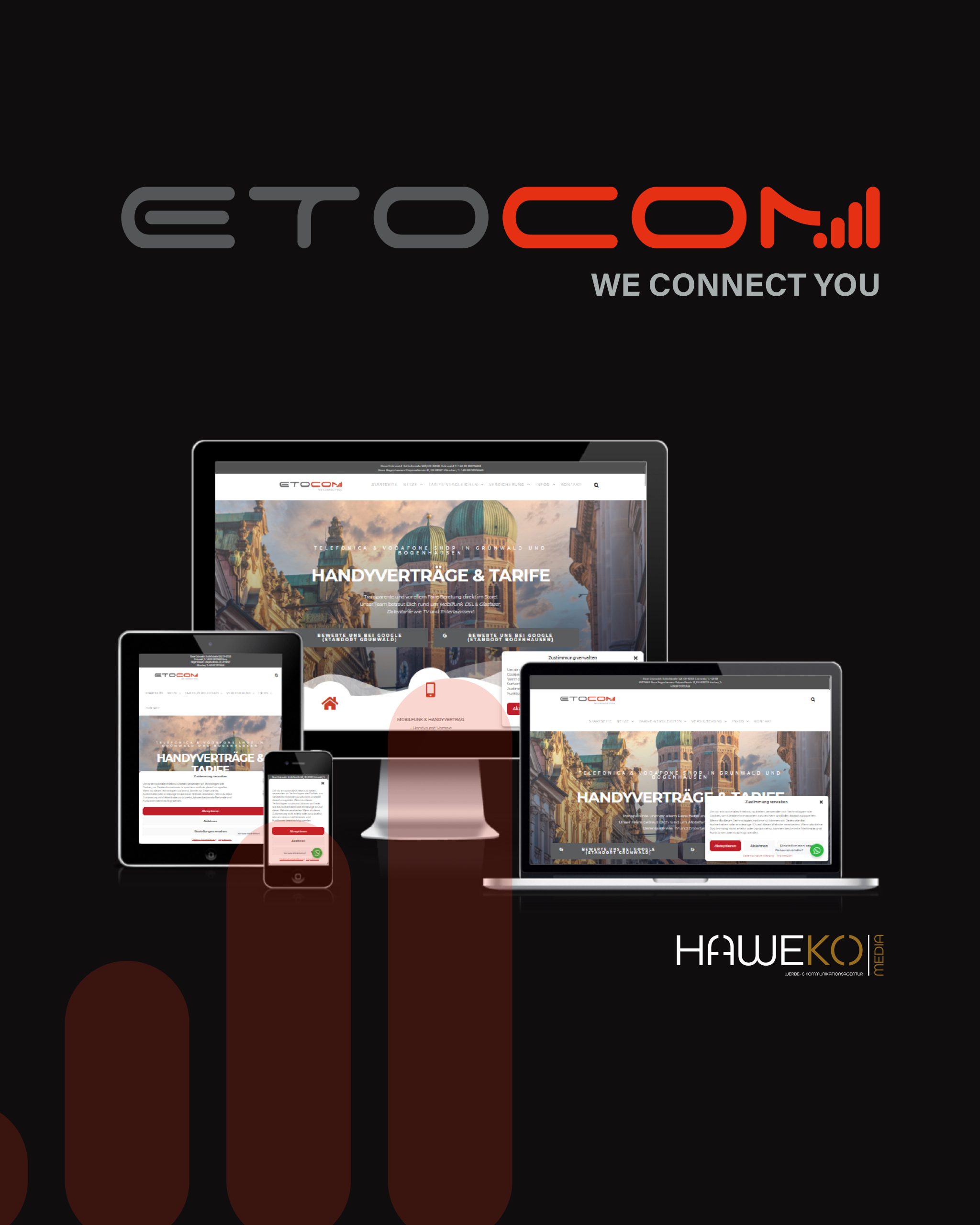 ETOCOM, Vodafone und Telefonica Händler aus München. Mit neue Website von HAWEKO-Group GmbH
