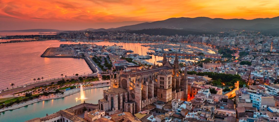 The Cathedral La Seu at Sunset in Palma de Mallorca